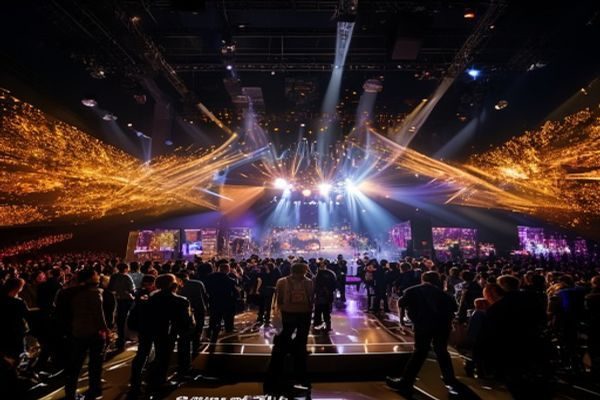 娱乐圈黑料爆料现场，舞台灯光璀璨中明星与记者交汇，金色光晕氛围浓厚，黑料网不打烊独家记录